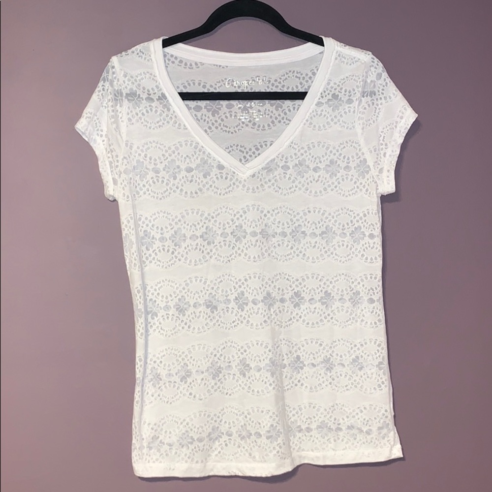 Aeropostale L White V-Neck Thin/ Semi-Sheer